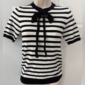 Zara Black and White Striped Short Sleeve Knit Top